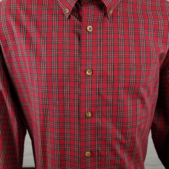 LL Bean Mens Red Plaid Button Down Sz Large Tall - Picture 2 of 8